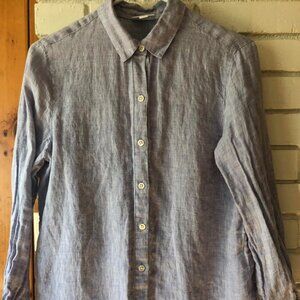 J. Jill Love Linen Button Down Long Sleeve Shirt Womens XS Light Blue Casual Top